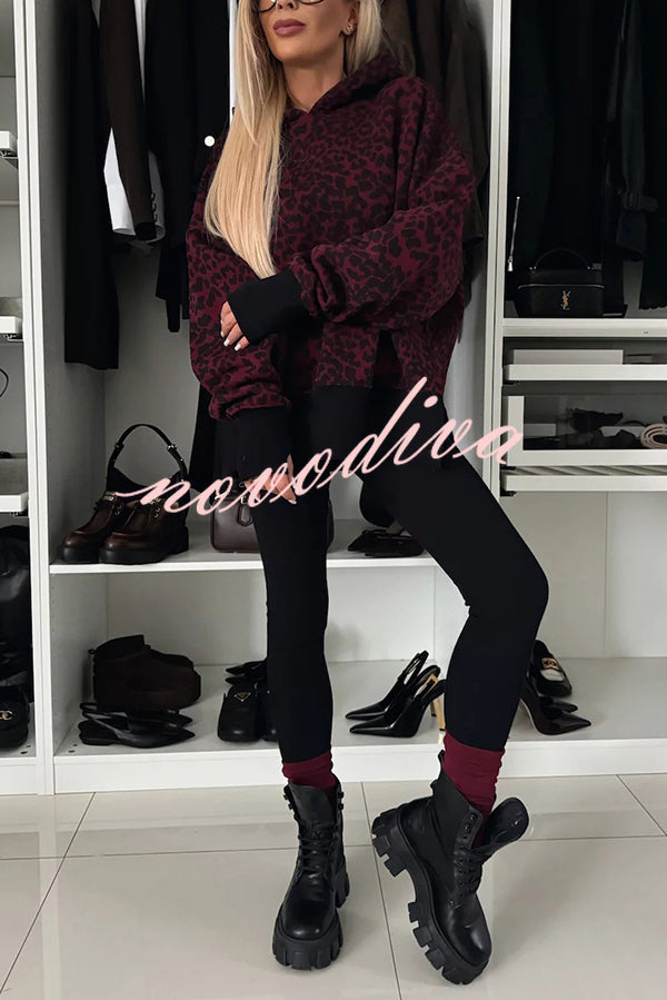 Fashion Loose Casual Hooded Long Sleeve Sweatshirt and Elastic Waist Leggings Set