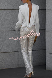 Diva Sequin High Rise Elastic Waist Flare Pants