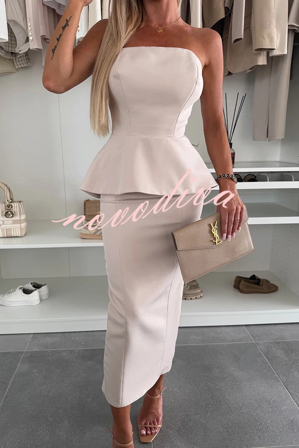 Sexy Tube Backless Lace-up Top and Slim Slit Midi Skirt Set