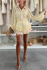 Nicola Lace Long Balloon Sleeve Blouse and Elastic Waist Layered Skort Set