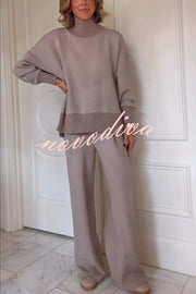 Berner High-Neck Long Sleeve Side Zipper Sweatshirt and Elastic Waist Pocketed Loose Pants Set