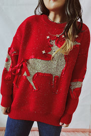 Christmas Pattern Knitted Crew Neck Long Sleeved Sweater