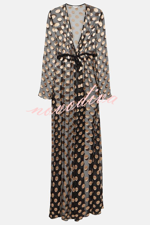 Elevate Beach Style Polka Dot Print Drawstring Waist Cover-up Maxi Dress