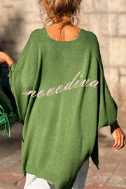 Fashion V-neck Loose Pocket Mid-length Knitted Sweater