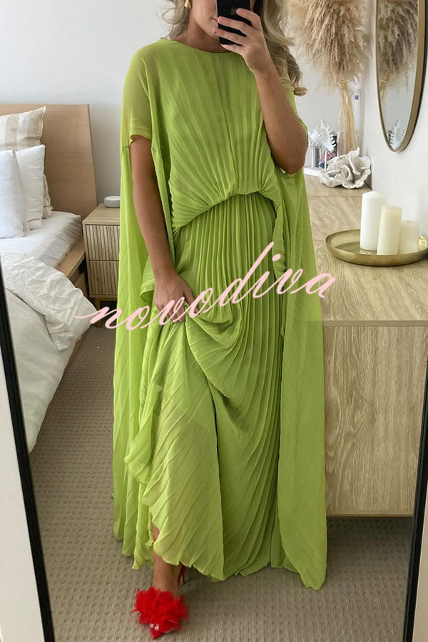 Spring Whispers Chiffon Pleated Wide Sleeve Volume Maxi Dress