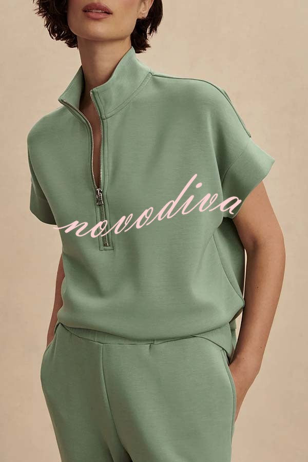 Sheridan Half-Zip Neck Short Sleeve Sweatshirt and Elastic Waist Pocket Jogger Set