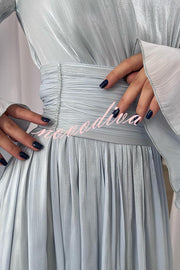 Stylish and Elegant Waist-tie Back Pleated Maxi Dress