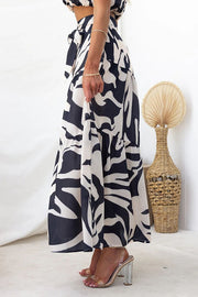 Style Wonderland Abstract Print High Waist Tie-up Maxi Skirt