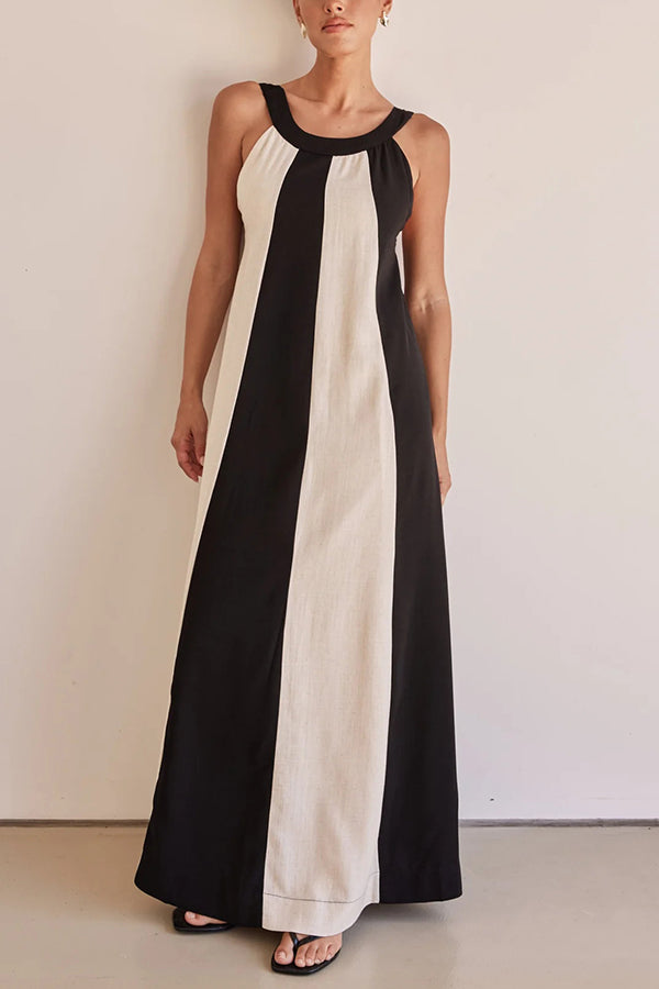 Day To Night Linen Blend Colorblock Wide Strap Maxi Dress