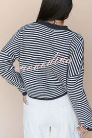 Fashionable Contrast Striped Casual Long-sleeved Knitted Cardigan