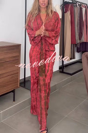 Unique Printed V-neck High-waisted Loose-fitting Holiday Maxi Dress