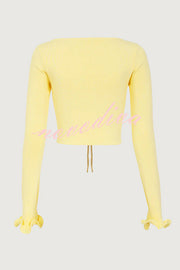 Fashion Ruffled Long-sleeved Tie-cropped Knitted Cardigan