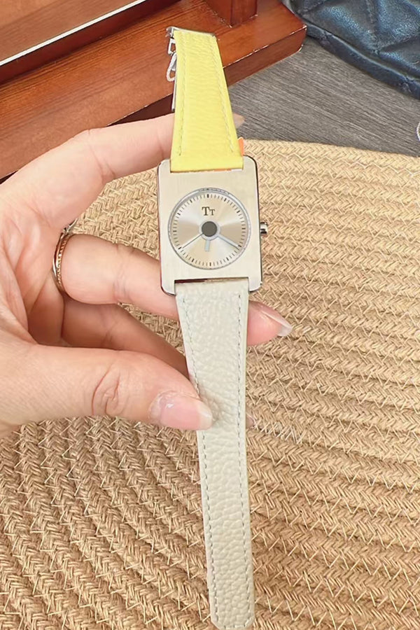 Square Steel Case Dopamine Color Matching Leather Strap Watch