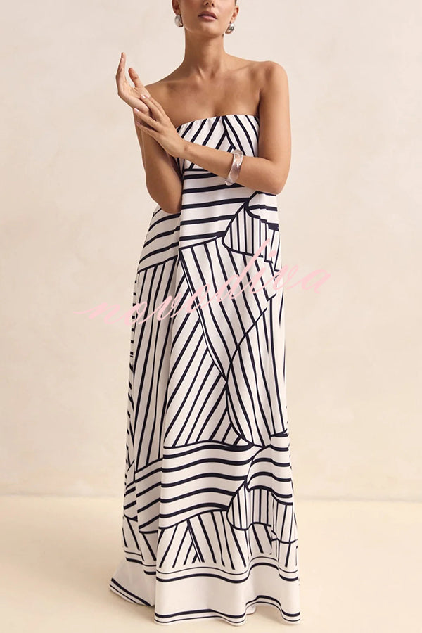 Unique Print Sexy Tube Top Back Zipper Loose Maxi Dress