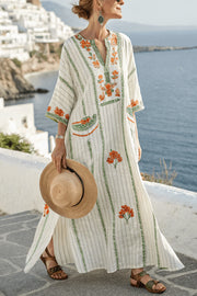Striped Print V-Neck Casual Loose Pocket Maxi Dress