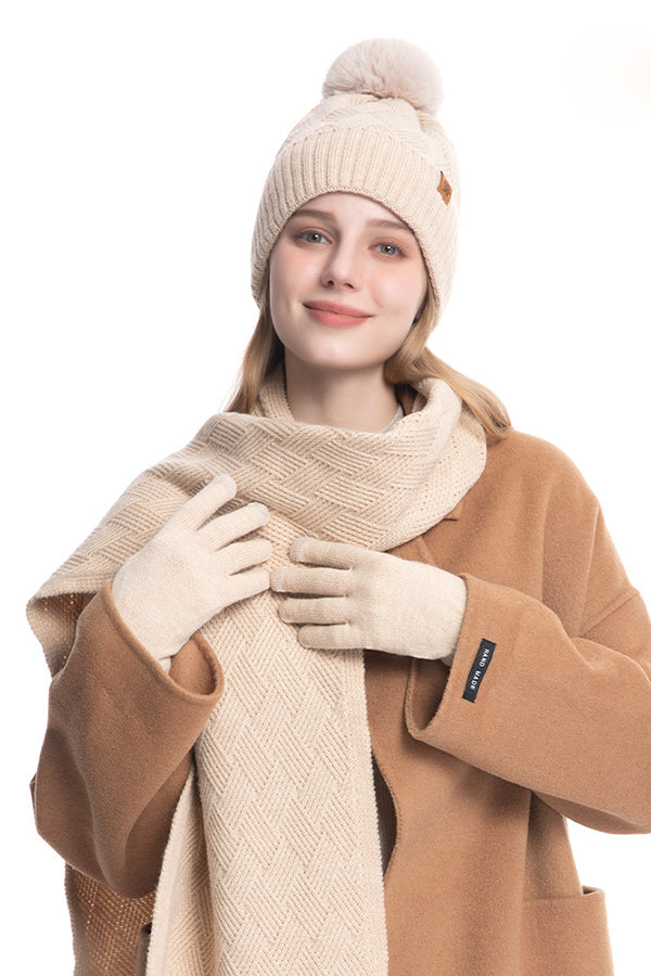 Autumn and Winter Warm Hat Scarf Gloves Three-piece Set