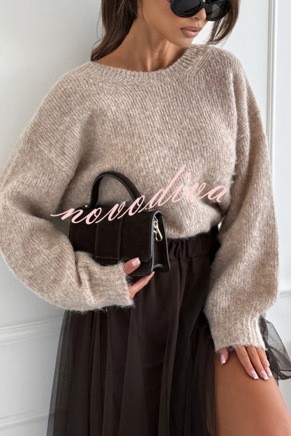 Gisella Knit Back Slit Leopard Print Bow Design Long Sleeve Relaxed Sweater