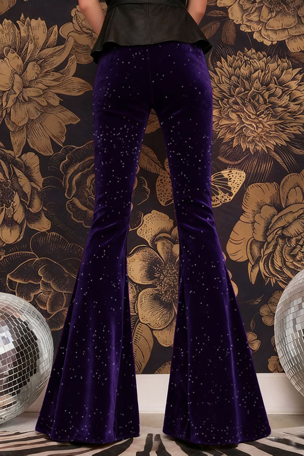 Stylish Velvet High-waisted Draped Casual Flared Pants