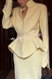 Solid Color Long-sleeved Single-breasted Irregular Elegant Top