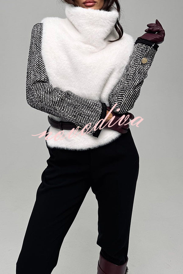 Warm and Stylish Shaggy Eco-fur Stand Collar Side Slit Vest