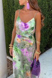 Expect The Best Tulle Tie-dye Print Party Maxi Dress with Removable Shawl