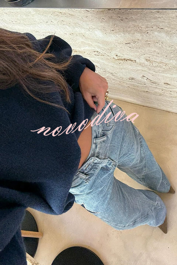 Jessy Denim Mid Rise Side Star Pattern Pocket Wide Leg Jeans