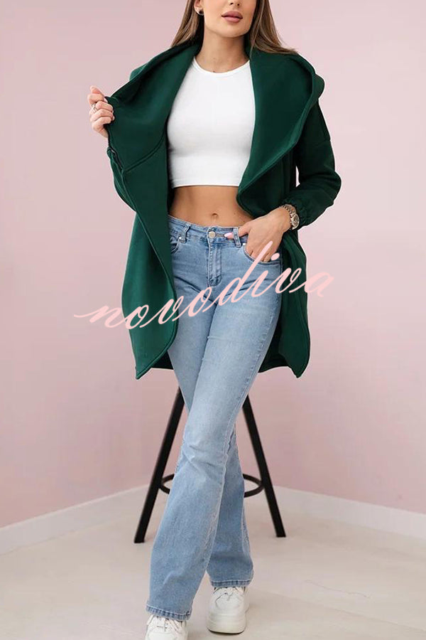 Solid Color Loose Hooded Zip-up Casual Sports Jacket