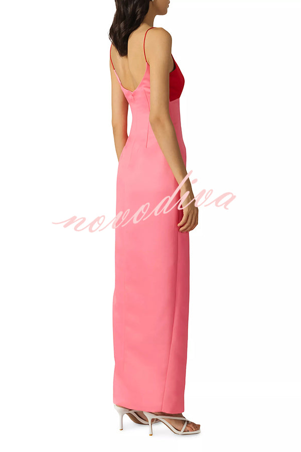 Fabulous Style Colorblock Cut-Out Knotted Accents Slit Maxi Dress