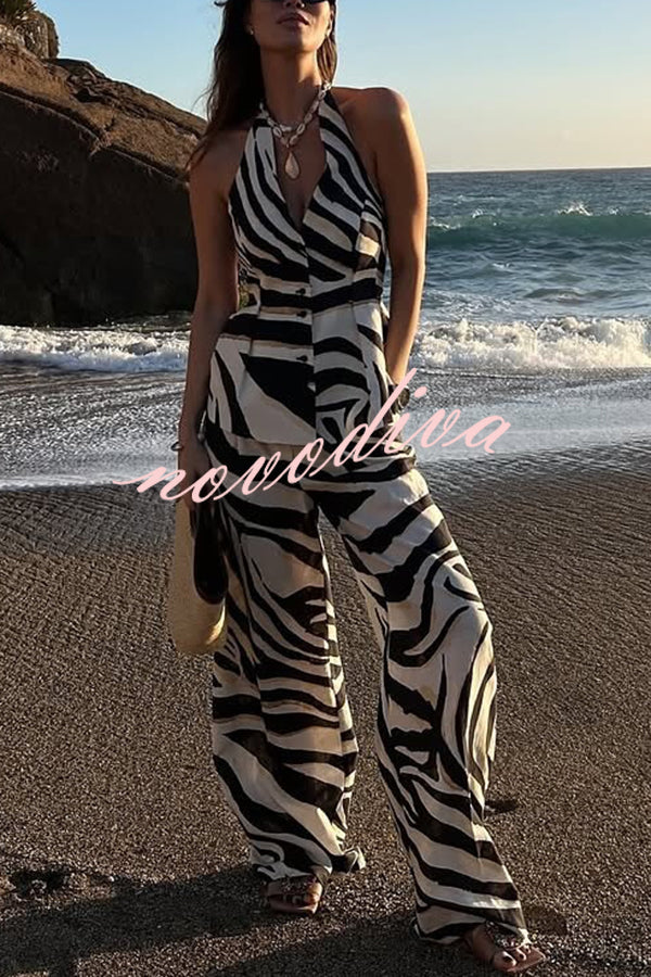 Zebra Print Casual Pocket Wide-leg Pants