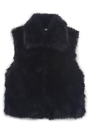 Stylish Collared Sleeveless Short Faux Fur Vest