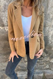 Daytime Perfection Faux Wool Lapel Button Relaxed Blazer