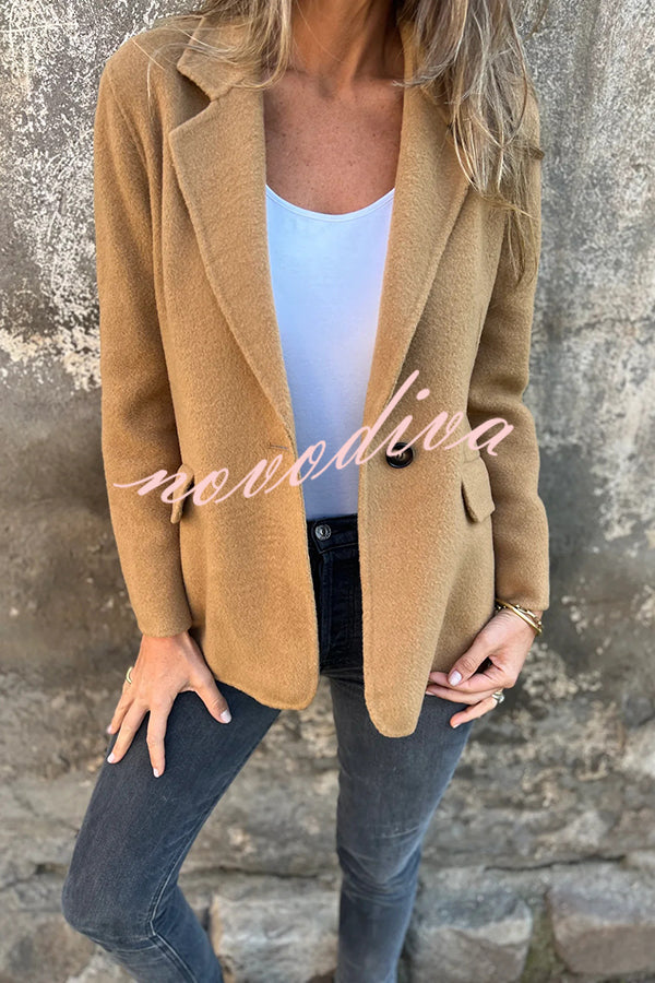 Daytime Perfection Faux Wool Lapel Button Relaxed Blazer