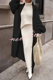 Embrace The Cold Solid Color Long Sleeve Knitted Loose Maxi Cardigan