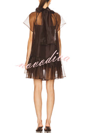 Cocktail Attire Sheer Organza Wide Sleeve Back Bow Layered A-line Mini Dress
