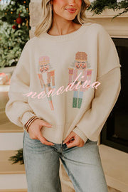 Nutcracker Nights Cross Stitch Knit Long Sleeve Loose Sweater