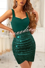 Fashion Sleeveless Suspender Spliced Sequined Slim Mini Dress