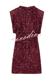 Fashionable Sequined Round Neck Sleeveless Slim-fit Mini Dress