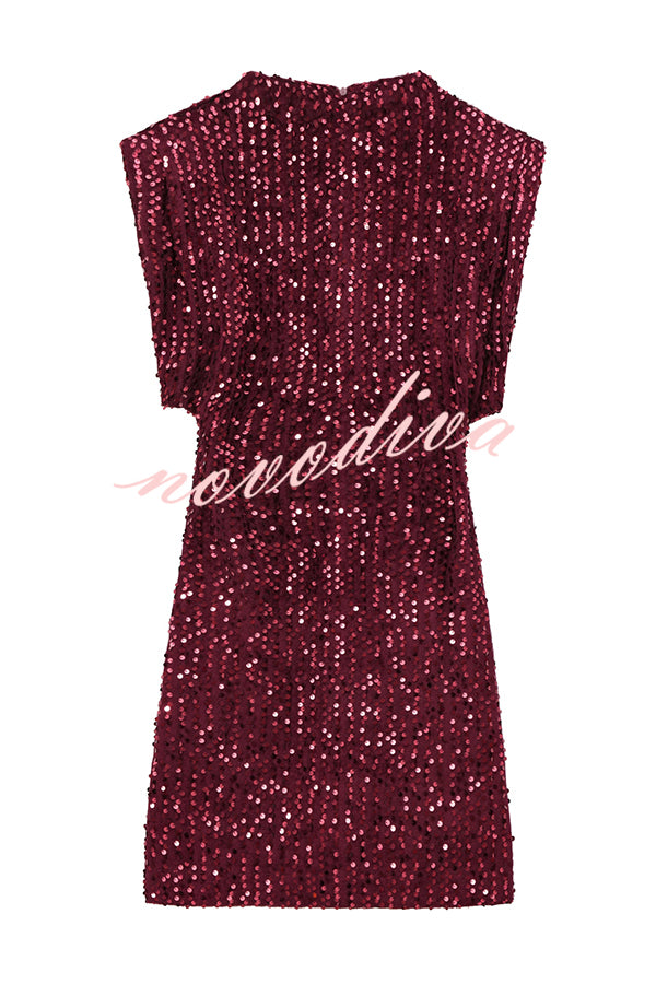 Fashionable Sequined Round Neck Sleeveless Slim-fit Mini Dress