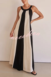 Day To Night Linen Blend Colorblock Wide Strap Maxi Dress