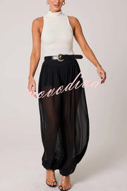 Autumn Avenue Chiffon See-Through Elastic Waist Aladdin Bloomers Pants