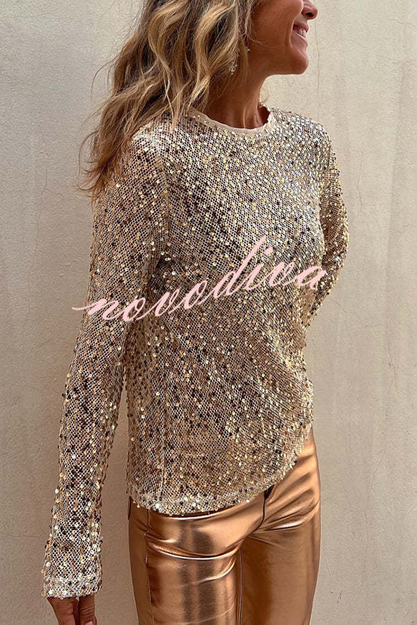 Keep It Shine Sequin Long Sleeve Shift Blouse