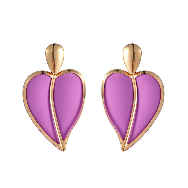 Casual Resort-style Lacquered Color-blocked Heart-shaped Earrings