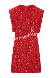 Fashionable Sequined Round Neck Sleeveless Slim-fit Mini Dress