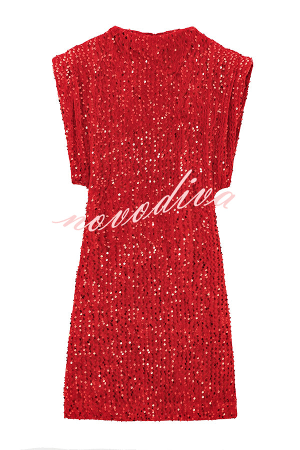 Fashionable Sequined Round Neck Sleeveless Slim-fit Mini Dress