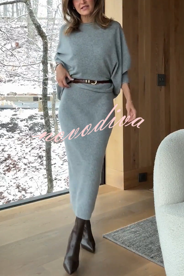 Soft and Warm Cashmere Knit Batwing Sleeve Relaxed Sweater