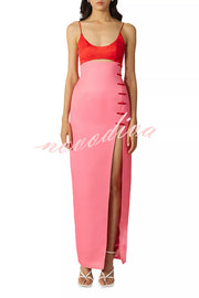 Fabulous Style Colorblock Cut-Out Knotted Accents Slit Maxi Dress