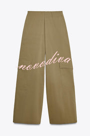 Fashionable Elastic Waist Workwear Wide-leg Pants