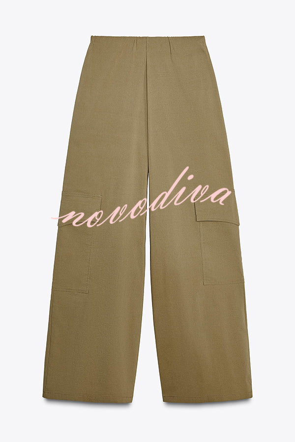 Fashionable Elastic Waist Workwear Wide-leg Pants