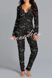 Ghost Country Halloween Print Long Sleeve Lounge Jumpsuit