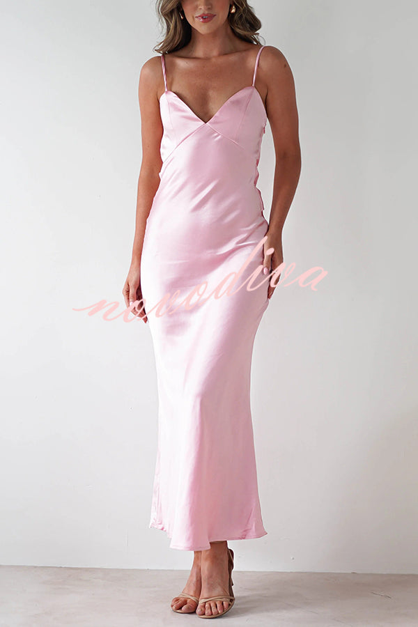 Satin Elegant Sling Backless Lace-Up Midi Dress